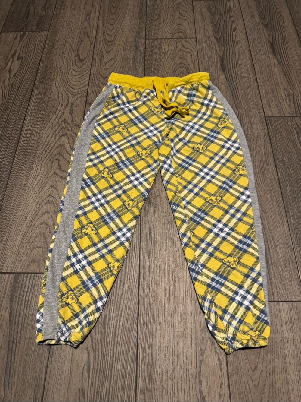 Disney The Lion King Simba Plaid Jogger Pants Yellow Gray Loungewear Size S